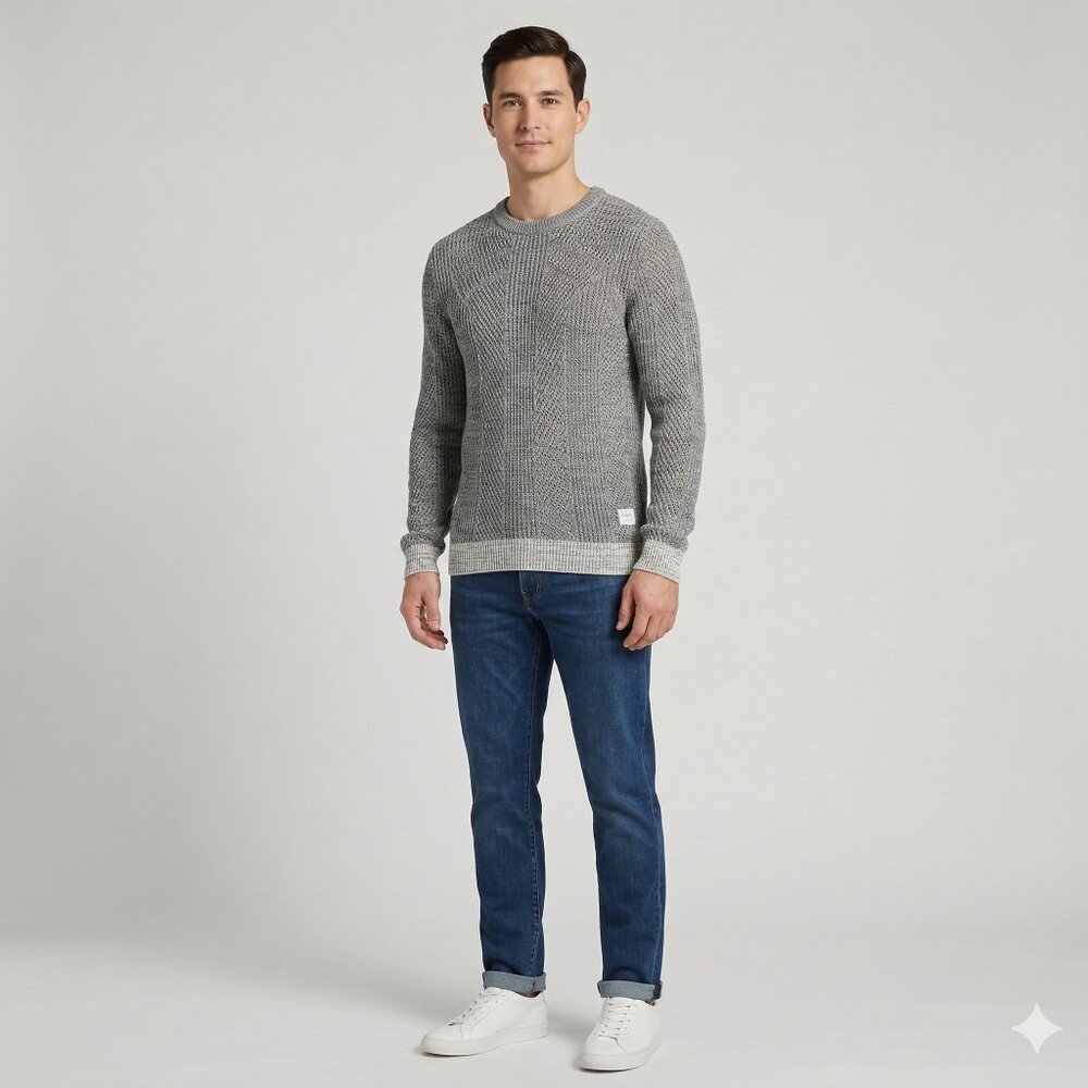 *Produkt Grey Open Knit Crew Neck Sweater